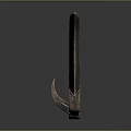 Sharp Curved Blade Weapon With Ringed Handle And Metallic Reflective Surface