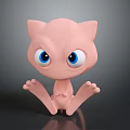 Cute Pink Cartoon Cat Creature Character With Big Blue Eyes In Sitting Pose