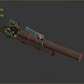 Old Fashioned Green Cannon With Metal Barrel And Carriage On Dark Background