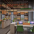 Modern Public Office Space With Open Layout Green Plants Workstations And Bright Lighting 3d model