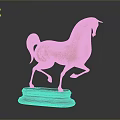 Golden Running Horse Sculpture With Gray Base And Elegant Dynamic Stance