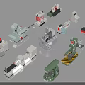 Various Industrial Equipment Machinery Models with Mechanical Tools and Diverse Designs