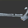 Blue Long Strip Structure With Curved And Broken Parts On Gray Background