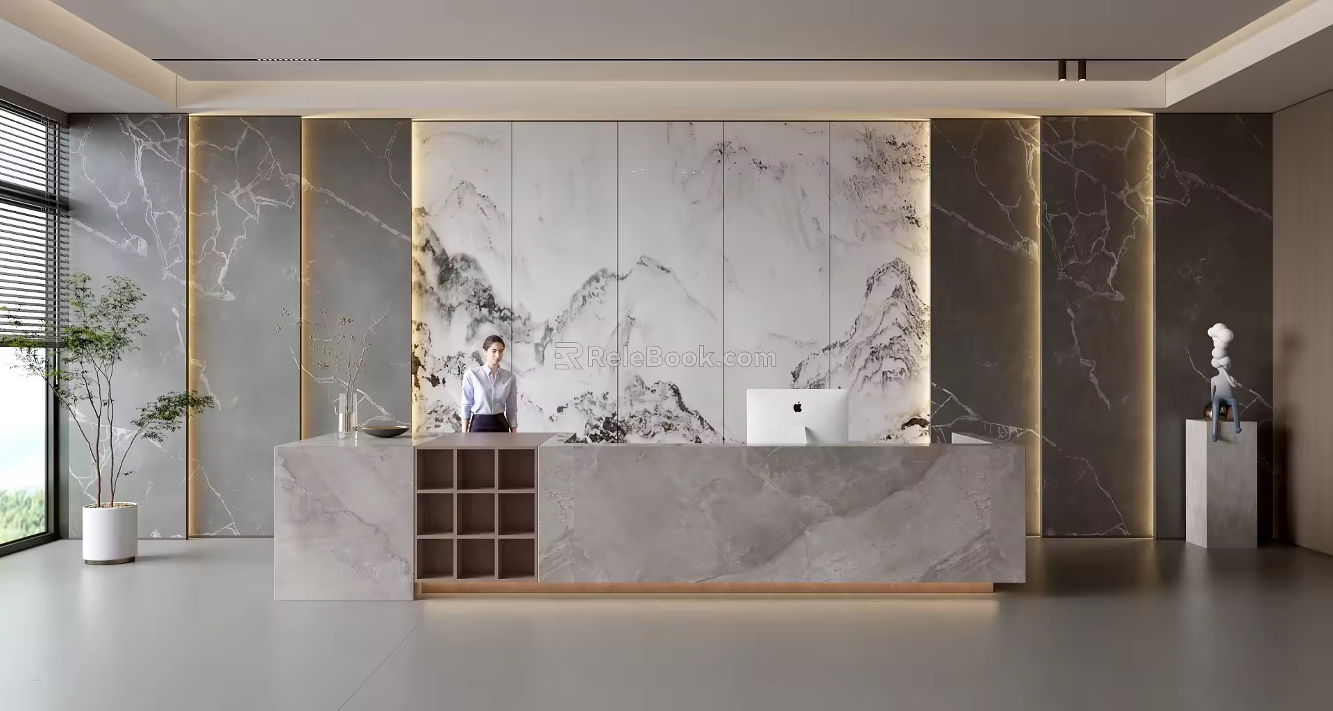 Modern company reception area bar reception desk reception desk company front desk background wall 3d model
