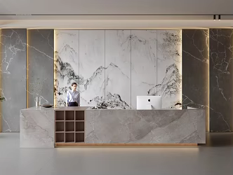 Modern company reception area bar reception desk reception desk company front desk background wall 3d model