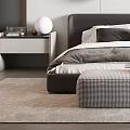Modern Bedroom Interior Design With Black Bed Round Wall Art Area Rug And Accent Chair