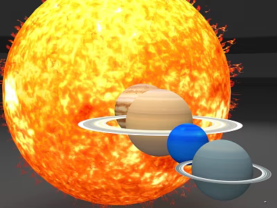 Solar System Planets With Sun Saturn Rings Jupiter Earth And Uranus 3d model