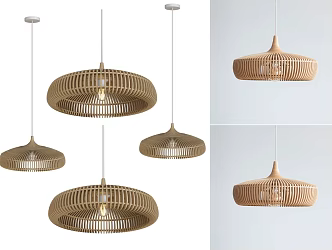 Log Middle Style Chandelier Restaurant Japanese Style Chandelier Chinese Style Restaurant Chandelier Minimalist Creative Bird Cage Chandelier Creative Art Special-Shaped Chandelier 3d model