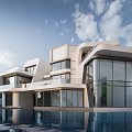 Modern Detached Villa With Unique Exterior Large Glass Windows And Swimming Pool