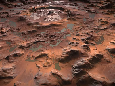 Mars Surface Landscape with Red Sandy Terrain Rocky Formations and Greenish Patches 3d model