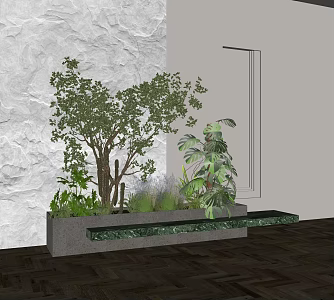 Modern plant pile plant combination flower bed tree pond landscape green plant 3d model