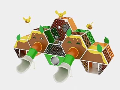 Fun Honeycomb Shaped Playground Equipment For Kids With Bees Leaves And Slides 3d model