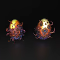 Decorative Ornament Set With Tentacle Details Gold Copper Purple Accents Fantasy Style Gemstone Inlays