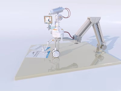 Industrial Robotic Arm Equipment With Control Panel Connection Cables And Operational Documents On Base 3d model