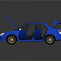 Blue Car with Open Hood and Doors Displaying Engine and Interior 3d model