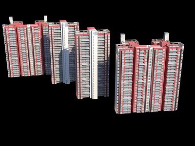 Modern High Rise Residential Buildings With Red And White Exterior Design 3d model