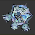Game Movie Character Fairy With Blue Wings Purple Outfit on Blue Rose Base