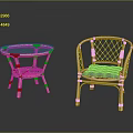 Rattan Leisure Chair With Gray Cushion And Light Blue Round Side Table