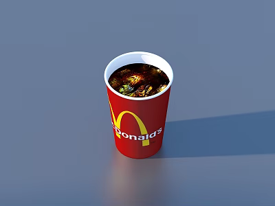 Refreshing McDonald's Cola Drink in Red Cup with Ice Cubes and Bubbles 3d model