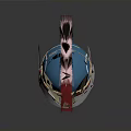 Ornate Ancient Warrior Helmet Featuring Blue Front Red Gold Trim And Feather Plume