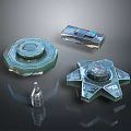 Futuristic Sci-Fi Weapon Components With Circular Star shaped Modules And Rectangular Tech Cases 3d model