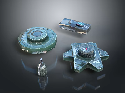 Futuristic Sci-Fi Weapon Components With Circular Star shaped Modules And Rectangular Tech Cases 3d model