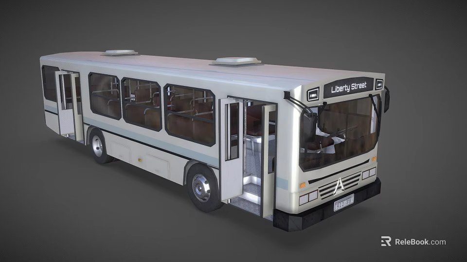 White City Bus With Open Door Dark Windows And Light Service Sign 3d model 