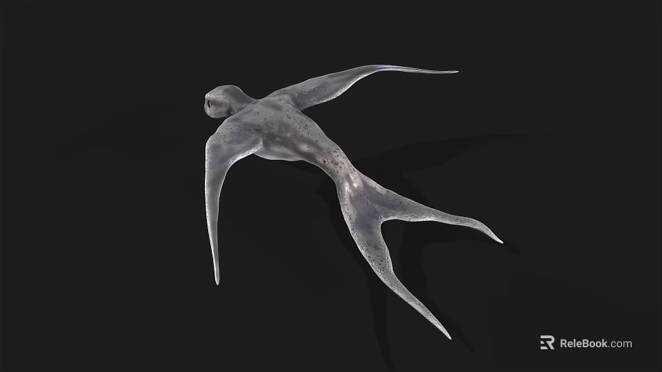 Silver Gray Mythical Creature With Streamlined Body Large Wings And Forked Tail 3d model 
