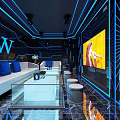 Modern KTV Room Interior With Neon Lighting White Sofas Coffee Tables And Ceiling Lights 3d model