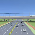 Modern Highway Road Infrastructure With Elevated Viaduct Multiple Traffic Lanes And Vehicles 3d model
