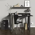 Modern Home Office Desk With Black Chair Desk Lamp File Cabinets And Decorations