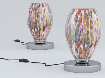 Pair of Colorful Glass Table Lamps With Vibrant Patterns And Silver Bases 3d model