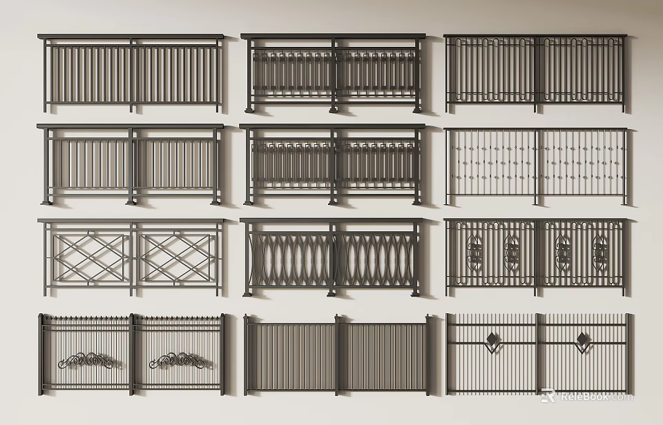 Various Decorative Fence Designs With Geometric Patterns And Ornate Details For Home Garden 3d model 
