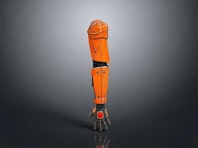 Orange Robot Mechanical Arm Structure With Black Details And Red Palm Design 3d model