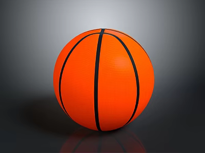Orange Round Basketball With Black Stripes On Reflective Surface Background 3d model