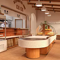 Modern Dessert Shop Interior With Glass Display Cases And Wooden Counter Holding Fresh Desserts
