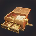 Wooden Decorative Ornament Box Set Two Closed And Open With Coins Paper Notes Small Ornaments
