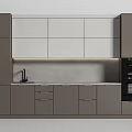 Modern Kitchen With Gray And White Upper Lower Cabinets Sink And Oven