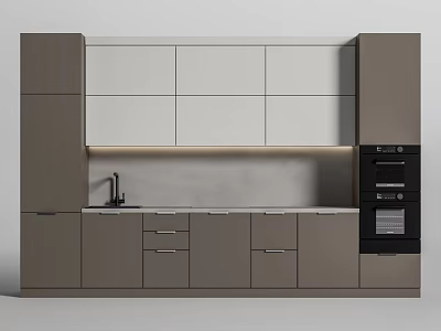 Modern Kitchen With Gray And White Upper Lower Cabinets Sink And Oven 3d model