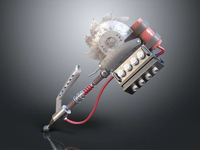 Custom Built Weapon With Saw Blade Motor Red Cable Spring And Metal Handle 3d model
