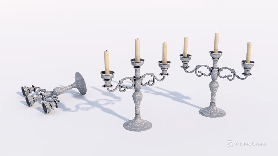 Vintage Metal Multi Branch Candle Lamp With Ornate Design And Classic Style 3d model 