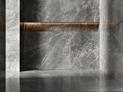 Modern Brass Wall Component In Gray Marble Interior Design With Sleek Finish 3d model