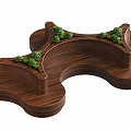 Outdoor Public Chair With Unique Wooden Curved Shape And Green Plants Decoration