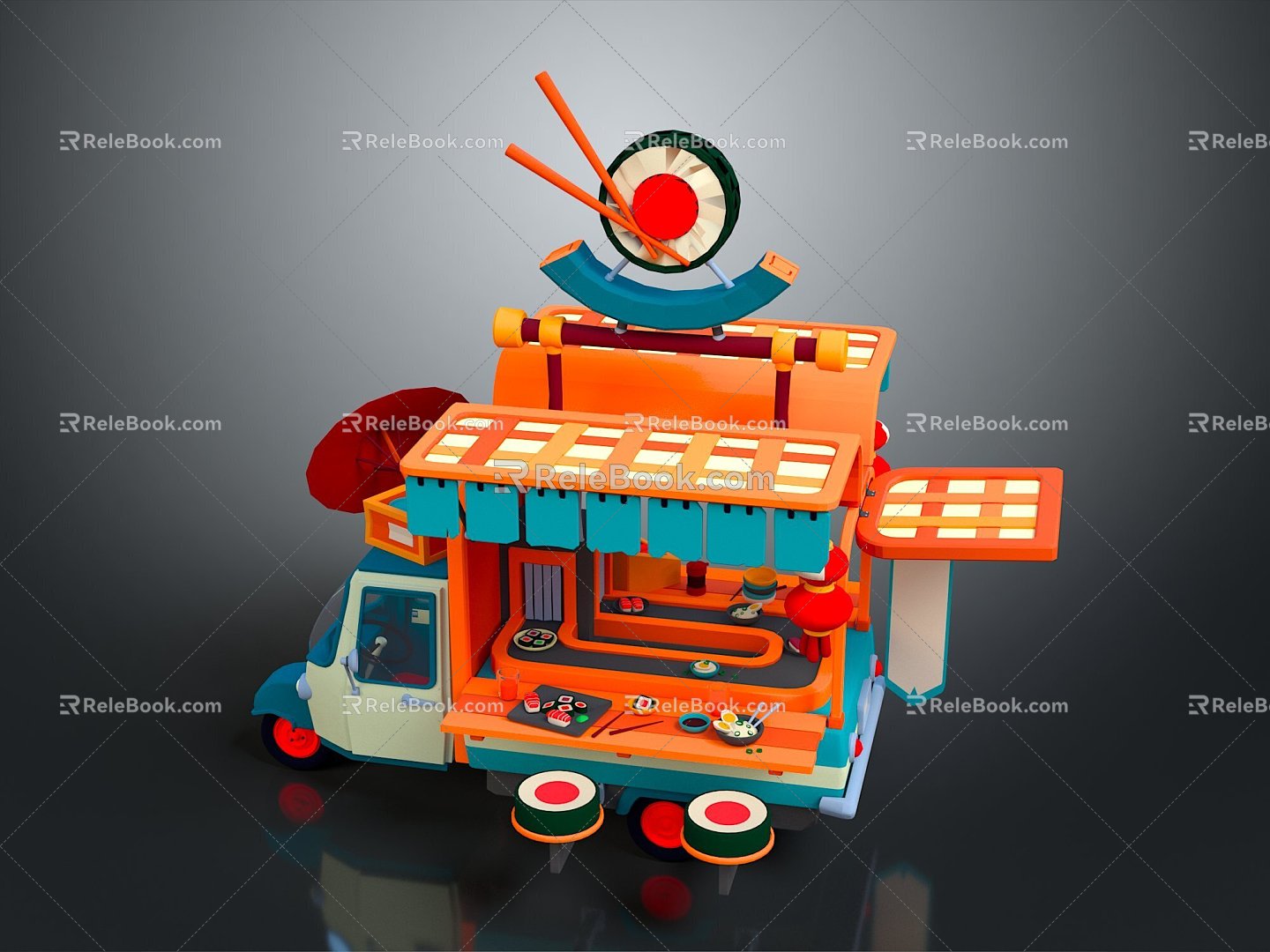 Sushi Shop Cartoon Sushi Shop Small Restaurant Food Shop 3d model