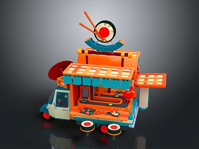 Commercial Sushi Food Truck Equipment With Workbench And Display Area 3d model