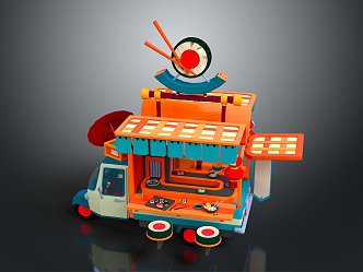 Sushi Shop Cartoon Sushi Shop Small Restaurant Food Shop 3d model