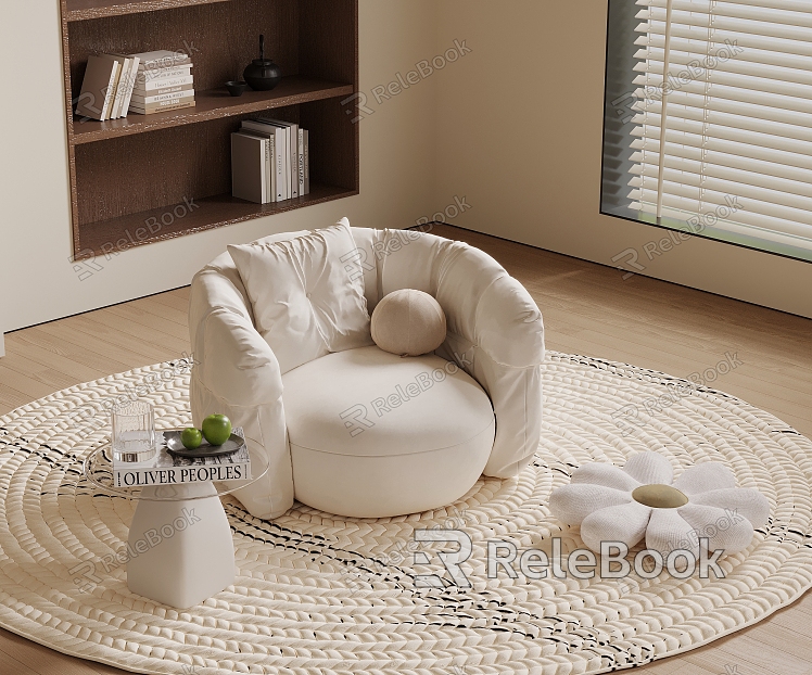 Cream Style Single Person Sofa Casual Sofa Side Corner Carpet model