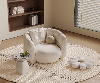 Cream Style Single Person Sofa Casual Sofa Side Corner Carpet 3d model