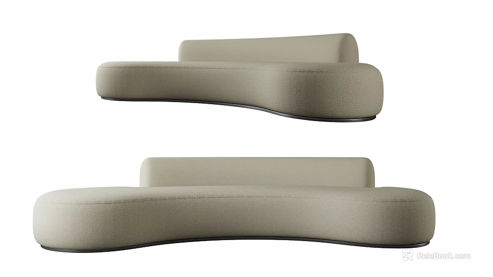 Modern Beige Upholstered Sectional Sofa With Streamlined Curved Comfortable Design 3d model