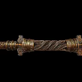 Detailed Ornate Scepter Weapon with Golden Decorations Carvings Red Wooden Shaft and Golden Sphere Top